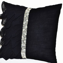 Load image into Gallery viewer, Black Ruffles Sequin Crystal Throw Pillow Cover