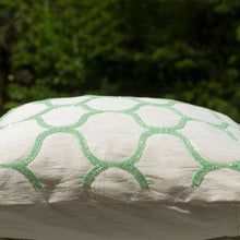 Load image into Gallery viewer, Decorative Pillow In Soft Pastel Green Geometric Pillows Ivory Silk Sashiko Pattern
