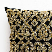 Load image into Gallery viewer, Floral Trellis Pillow Cover in Black and Gold