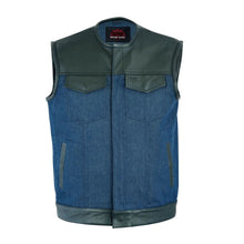 Load image into Gallery viewer, Men's Leather/Denim Combo Vest (Black/Broken Blue)