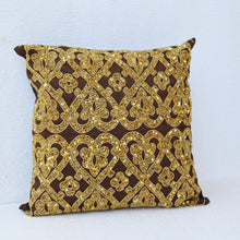 Load image into Gallery viewer, Gold Floral Lattice Pillow
