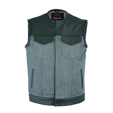Load image into Gallery viewer, Men's Perforated Leather/Denim Combo Vest (Black/ Ash Gray)