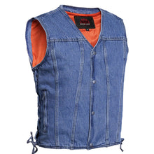 Load image into Gallery viewer, Men's Blue Denim Motorcycle Vest with Lace &amp; Pockets