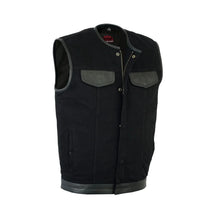 Load image into Gallery viewer, Men's Black Denim Single Panel Concealment Vest W/Leather Trim-