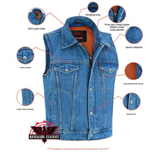 Load image into Gallery viewer, Blue Men's  denim motorcycle vest with Snap/Zipper Front