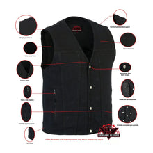 Load image into Gallery viewer, Men's Black Plain sides Denim Motorcycle Vest –  Heavy Snaps