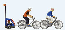 Load image into Gallery viewer, Preiser 10638 HO Scale Family on Bicycle Trip -- 2 Riders w/Bikes &amp; Baby Trailer