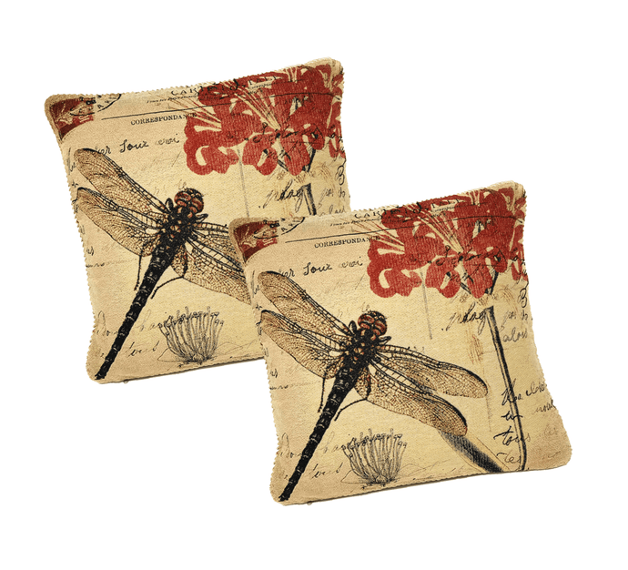 DaDa Bedding Set of 2-Pieces Dragonfly Dreams Nature Garden Tapestry Throw Pillow Covers w/ Inserts - 18