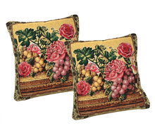 Load image into Gallery viewer, DaDa Bedding Set of 2-Pieces Parade Fruit &amp; Roses Garden Tapestry Throw Pillow Covers w/ Inserts - 18&quot; x 18&quot;