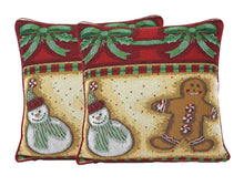 Load image into Gallery viewer, DaDa Bedding Gingerbread Snowman Woven Tapestry Throw Pillow Covers 16" x 16" (12917)