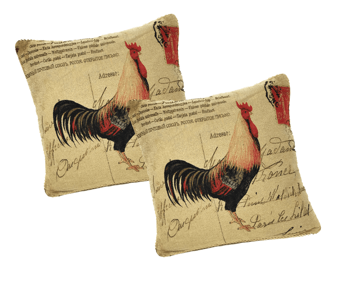 DaDa Bedding Set of 2-Pieces Glamorous Country Rooster Farmhouse Tapestry Throw Pillow Covers w/ Inserts - 18