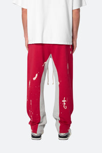 3 Patch Contrast Sweatpants - Red/Grey