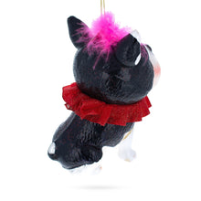 Load image into Gallery viewer, Boston Terrier with Pink Feather Glass Christmas Ornament