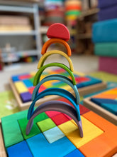 Load image into Gallery viewer, 7 Pcs STAINED Mini Wooden Rainbow Stacker in Stained Purple Sunset Color