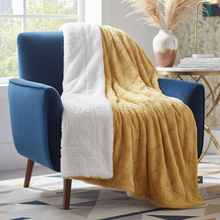Load image into Gallery viewer, Tache Faux Fur Mustard Yellow Moroccan Lattice Pattern Throw Blanket (3397)