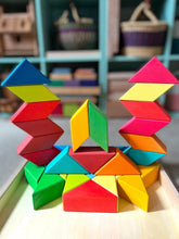 Load image into Gallery viewer, 36 Pcs STAINED Large Rainbow Square Indian Puzzle Blocks with Storage Tray