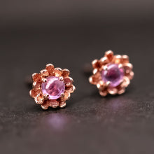 Load image into Gallery viewer, Peony Flower Stud Earrings with Pink Sapphire 14K Rose Gold