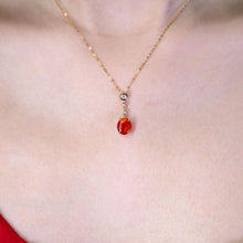 Load image into Gallery viewer, Red Color Mexican Egg Fire Opal Diamond Necklace 18K Yellow Gold