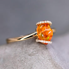Load image into Gallery viewer, Ribbon Wrap Fire Opal Diamond Engagement Wedding Ring 18K Yellow Gold