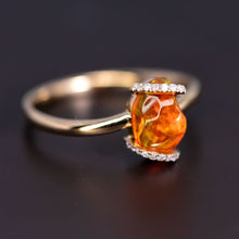 Load image into Gallery viewer, Ribbon Wrap Fire Opal Diamond Engagement Wedding Ring 18K Yellow Gold