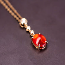 Load image into Gallery viewer, Red Color Mexican Egg Fire Opal Diamond Necklace 18K Yellow Gold