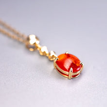 Load image into Gallery viewer, Red Color Mexican Egg Fire Opal Diamond Necklace 18K Yellow Gold