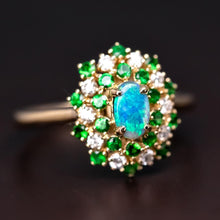 Load image into Gallery viewer, Fireworks - Black Opal &amp; Diamond Engagement Ring 18K Yellow Gold