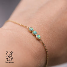 Load image into Gallery viewer, Minimalist Three Stone Australian Solid Opal Bracelet 14K Yellow Gold