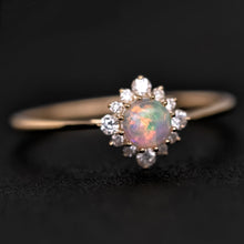 Load image into Gallery viewer, Petite Opal Diamond Halo Engagement Ring 18K Yellow Gold