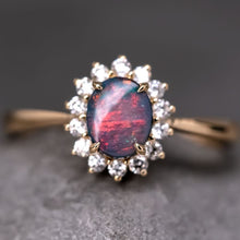 Load image into Gallery viewer, The Modern Classic - Black Opal Diamond Halo Engagement Ring 18K Yellow Gold