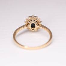 Load image into Gallery viewer, The Modern Classic - Black Opal Diamond Halo Engagement Ring 18K Yellow Gold