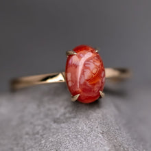 Load image into Gallery viewer, Unique Pattern Egg Fire Opal Engagement Ring 18K Yellow Gold