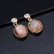Load image into Gallery viewer, Unique Mexican Egg Fire Opal &amp; Diamond Drop Earrings 18K Yellow Gold