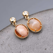 Load image into Gallery viewer, Unique Mexican Egg Fire Opal &amp; Diamond Drop Earrings 18K Yellow Gold