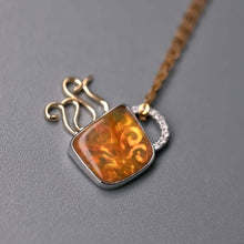 Load image into Gallery viewer, Coffee Cup Fire Opal Diamond Pendant Necklace 18K White/Yellow Gold