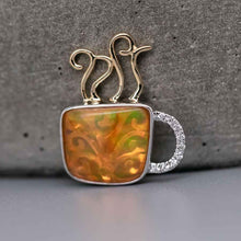 Load image into Gallery viewer, Coffee Cup Fire Opal Diamond Pendant Necklace 18K White/Yellow Gold