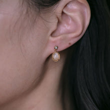 Load image into Gallery viewer, Unique Mexican Egg Fire Opal &amp; Diamond Drop Earrings 18K Yellow Gold