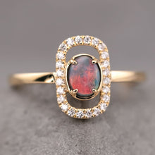 Load image into Gallery viewer, Stylish Black Opal &amp; Halo Diamond Engagement Ring 18K Yellow Gold