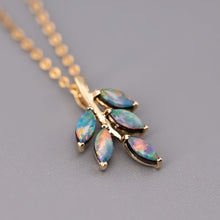 Load image into Gallery viewer, Olive Leaf Design Australian Doublet Opal Pendant Necklace 18K Yellow Gold