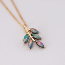 Load image into Gallery viewer, Olive Leaf Design Australian Doublet Opal Pendant Necklace 18K Yellow Gold