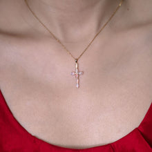 Load image into Gallery viewer, Australian Solid Opal Cross Pendant Necklace 14K Yellow Gold
