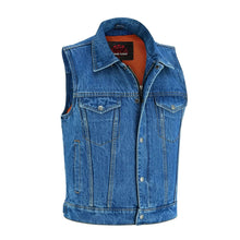 Load image into Gallery viewer, Blue Men's  denim motorcycle vest with Snap/Zipper Front