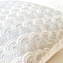 Load image into Gallery viewer, Decorative throw pillow covers -Ivory white throw pillows with detailed embroidered waves - Sashiko- Cushion cover - Couch pillows 16x16