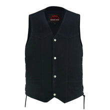 Load image into Gallery viewer, Men's Traditional Denim Motorcycle Vest with Side Laces – Smart Access Pockets