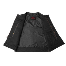 Load image into Gallery viewer, Men's Black Leather Motorcycle Vest with Upgraded Style