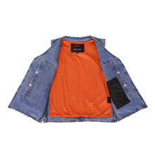 Load image into Gallery viewer, Men's Blue Denim Motorcycle Vest with Lace &amp; Pockets