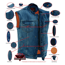 Load image into Gallery viewer, Men's Blue Denim Motorcycle Vest with Lace &amp; Pockets