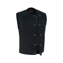 Load image into Gallery viewer, Mens Black Denim Motorcycle Vest with Concealed Snaps &amp; Zipper