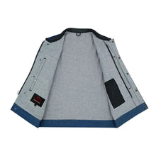 Load image into Gallery viewer, Men's Upgraded Broken Blue Denim Motorcycle Vest w/Leather Trimming