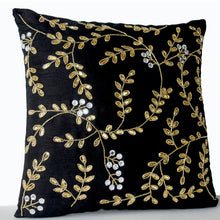 Load image into Gallery viewer, Black Silk Gold Leaves Pillows Cover
